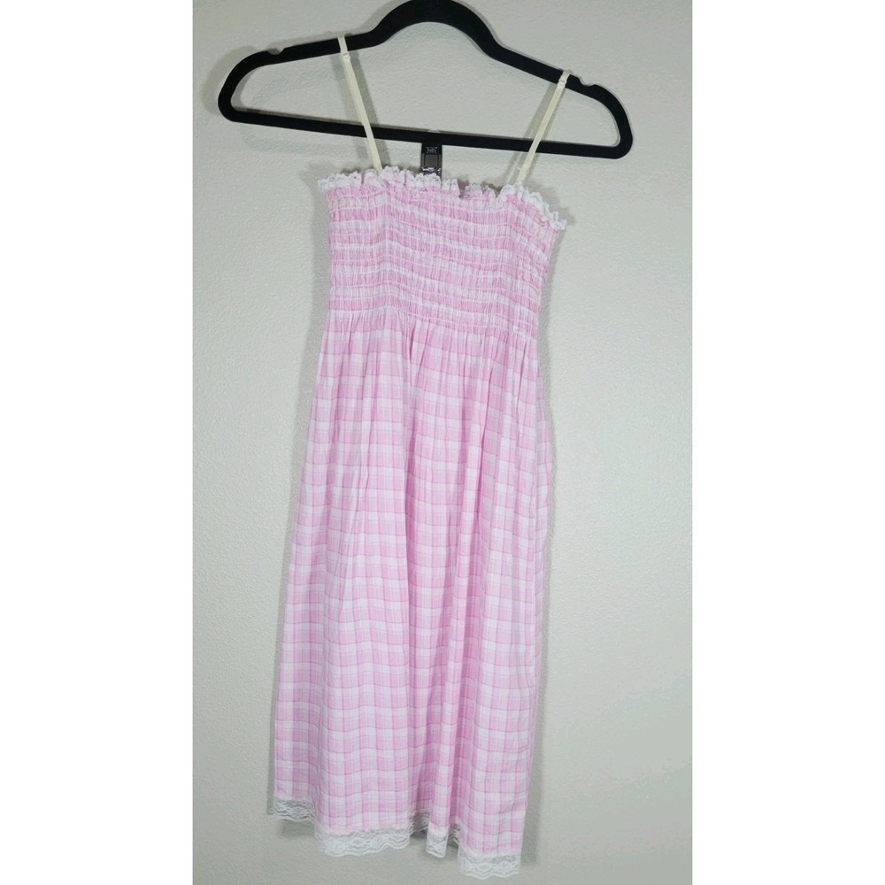 Lola Girls Pink Gingham Smocked Midi Dress Lace Trim Size L USA‎ Made